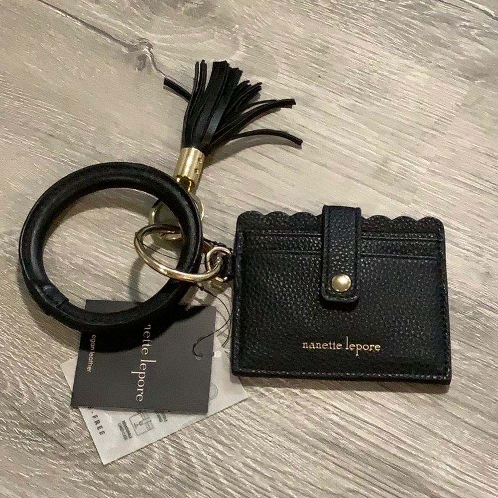 Nanette Lepore Black Keychain Card Holder with Tassel - Picture 2 of 5